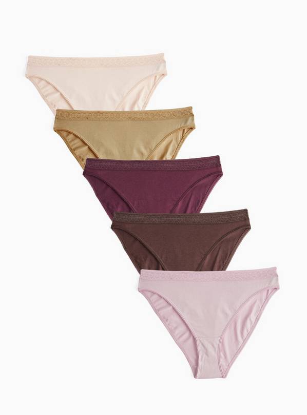 Olive & Wine Lace Trim High Leg Knickers 5 Pack 18